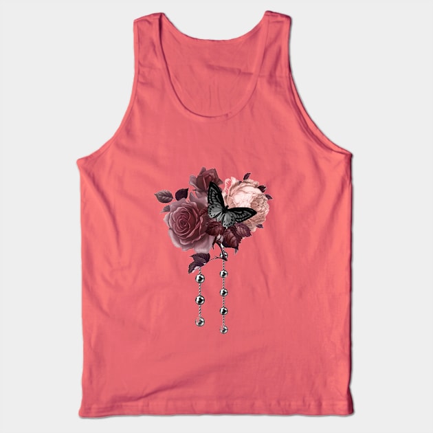 Burgundy and blush roses with silver pearls Tank Top by allthumbs